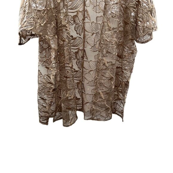 Anne Klein Women's Sheer Floral Sequined Open Front Top Latte Size S/M New - Picture 5 of 9